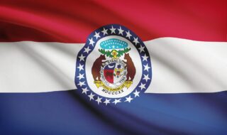 State of Missouri flag blowing in the wind. Part of a series.