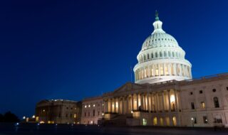Night view on US Capitol in Washington DC USA