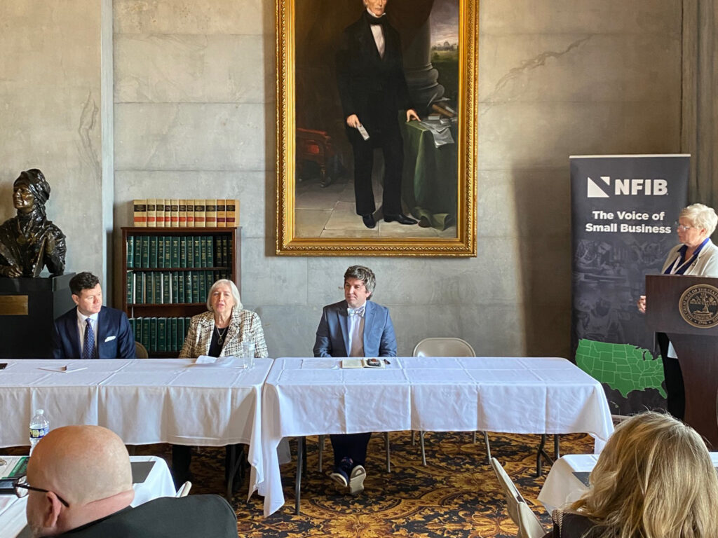 NFIB Tennessee Leadership Council Chair Connie Vaughan (far right) moderated a discussion about health benefits with Michael Curcio, chair of the Tennessee Employer Benefits Alliance, Sen. Becky Massey, and Rep. Brock Martin, who chairs the House Health Subcommittee.