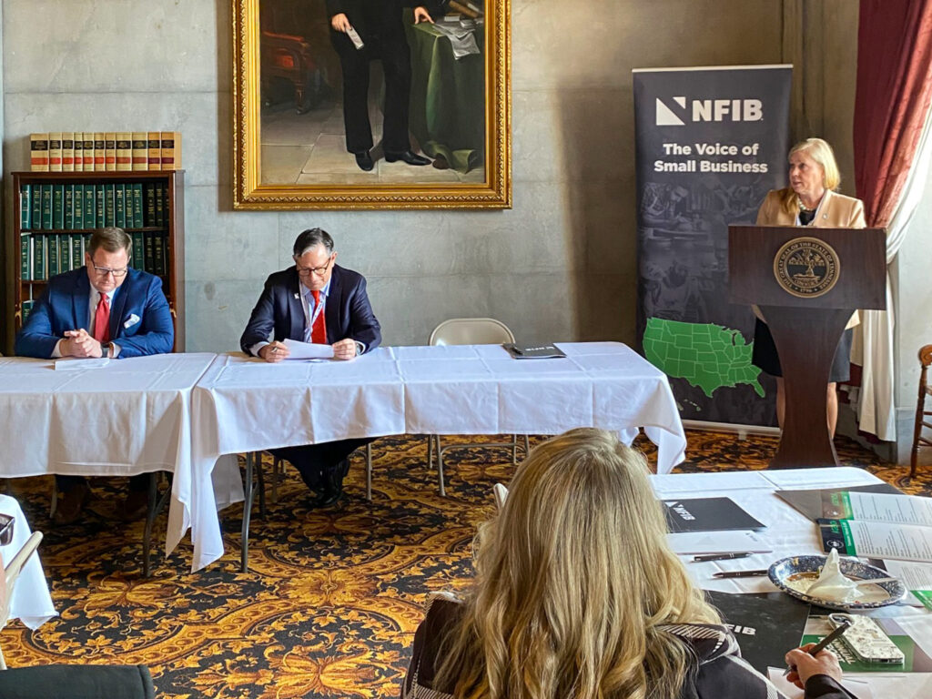 NFIB Small Business Legal Center Beth Milito (at podium) spoke about immigration paperwork, while NFIB Tennessee Labor Advisory Council attorneys John Rodgers (left) and Michael Moschel reviewed labor bills NFIB is closely tracking for our members.
