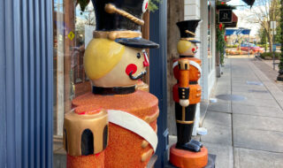 Oversize toy stores outside the entrance to a retail store